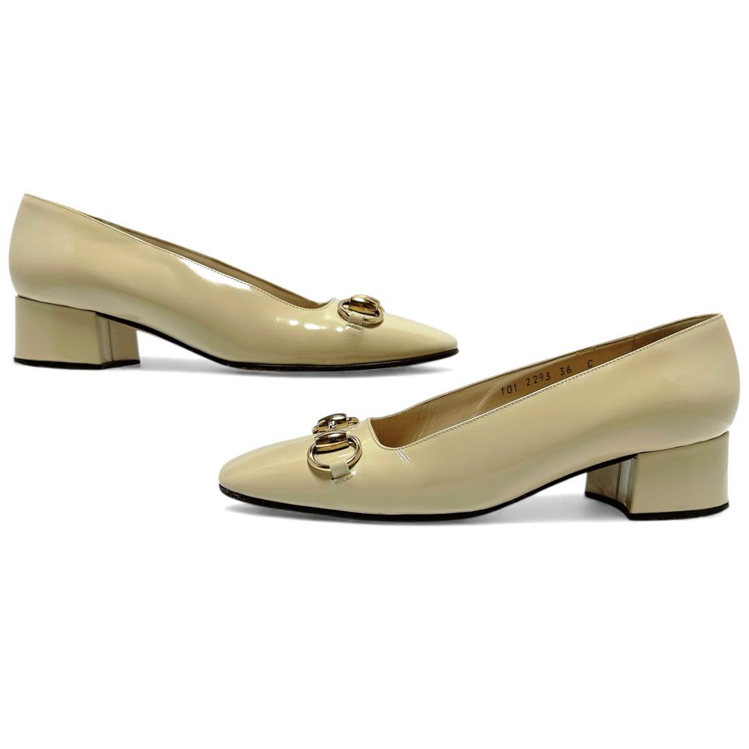 正規品✨極美品✨グッチ 36C 23㎝ ホースビット レザー パンプス ベージュ