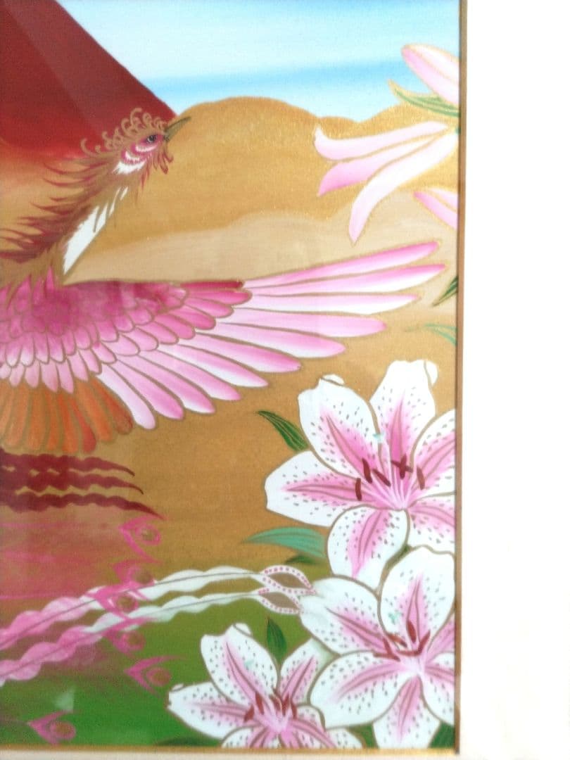 富士に鳳凰（百合）　あいはら友子　開運絵画　真作１０号
