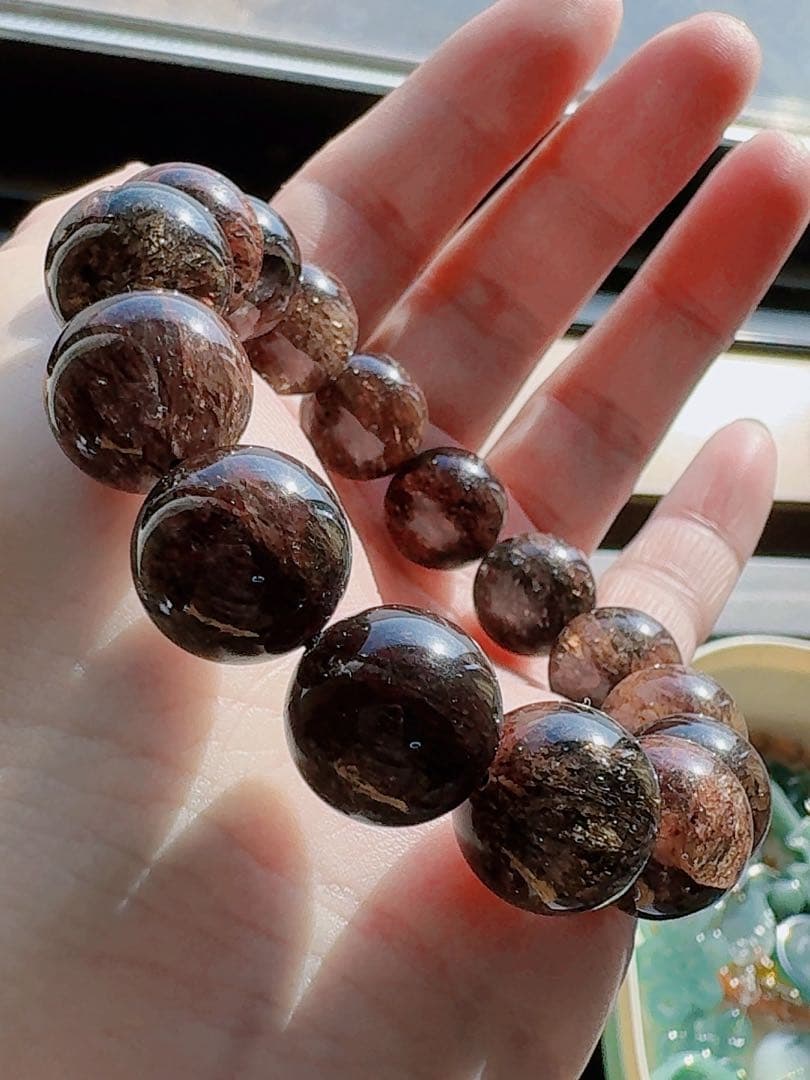 R2-01812天然無処理 本水晶保証 天然黒金超七　スーパーセブンブレスレット