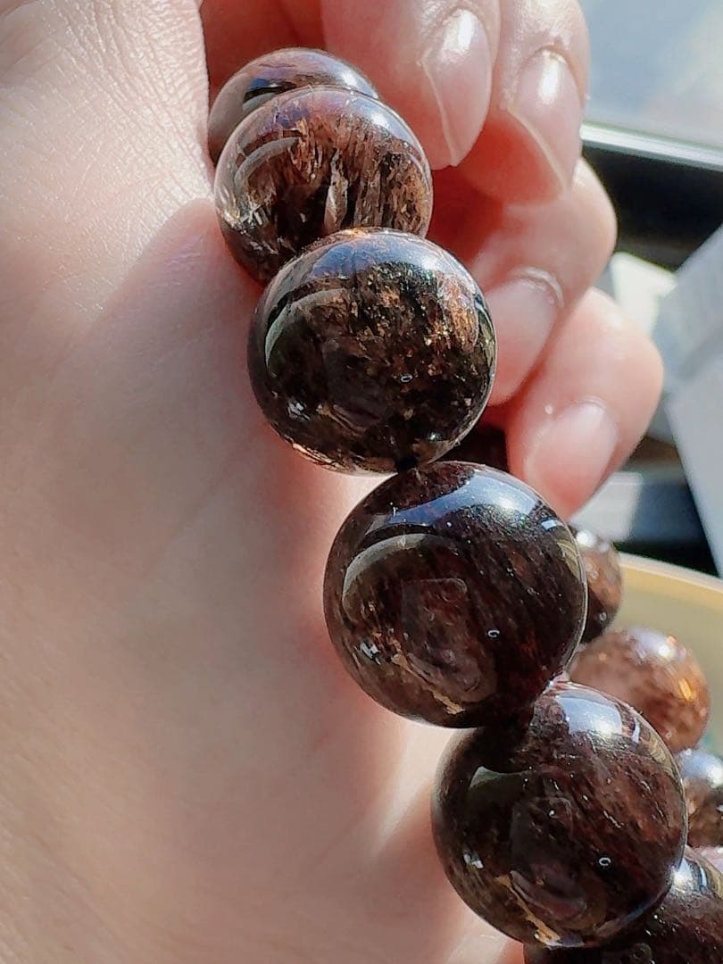 R2-01812天然無処理 本水晶保証 天然黒金超七　スーパーセブンブレスレット