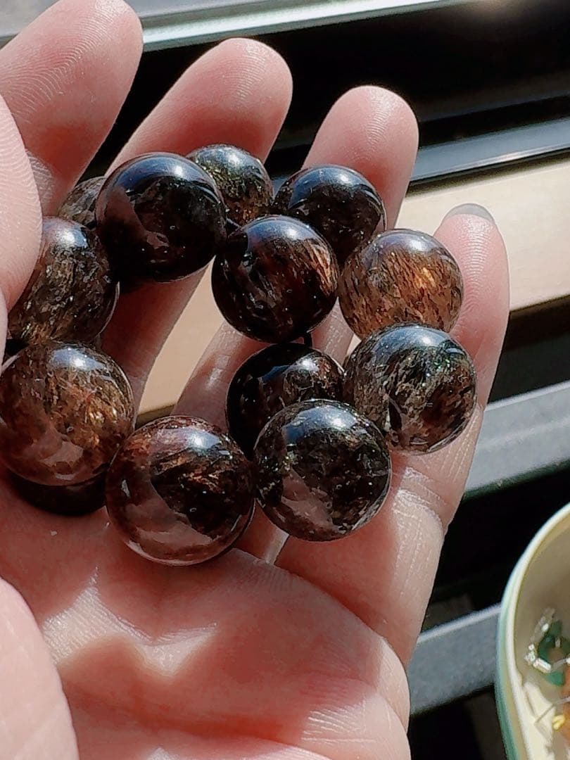 R2-01812天然無処理 本水晶保証 天然黒金超七　スーパーセブンブレスレット