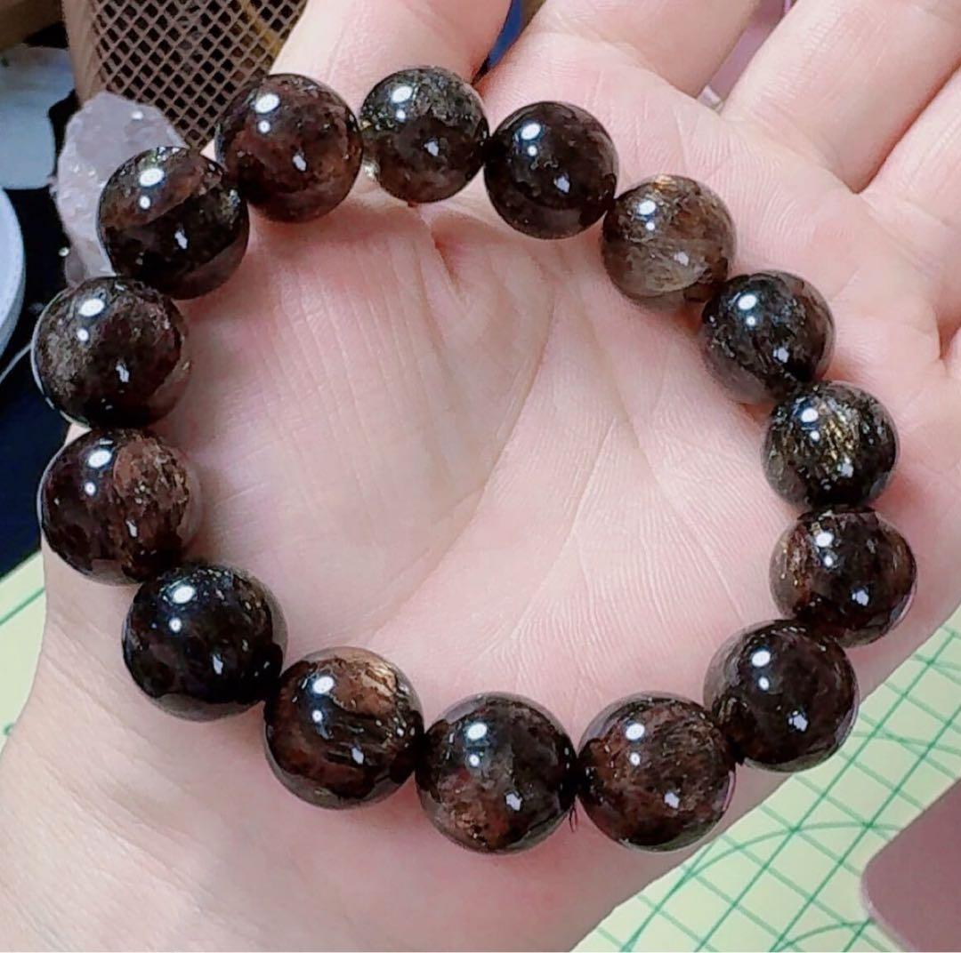 R2-01812天然無処理 本水晶保証 天然黒金超七　スーパーセブンブレスレット