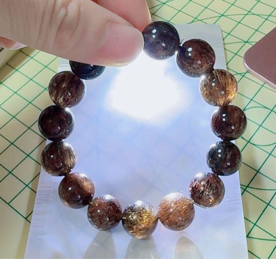 R2-01812天然無処理 本水晶保証 天然黒金超七　スーパーセブンブレスレット