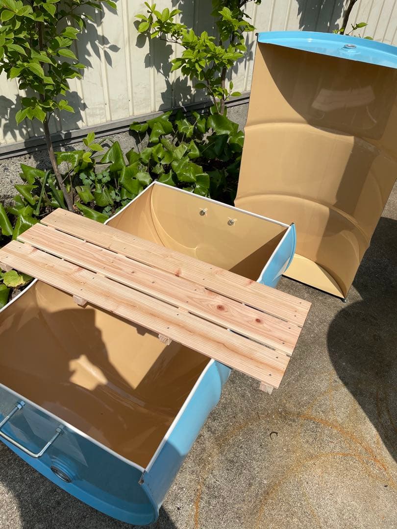 ドラム缶風呂 横置きタイプ 持ち手とすのこ付き