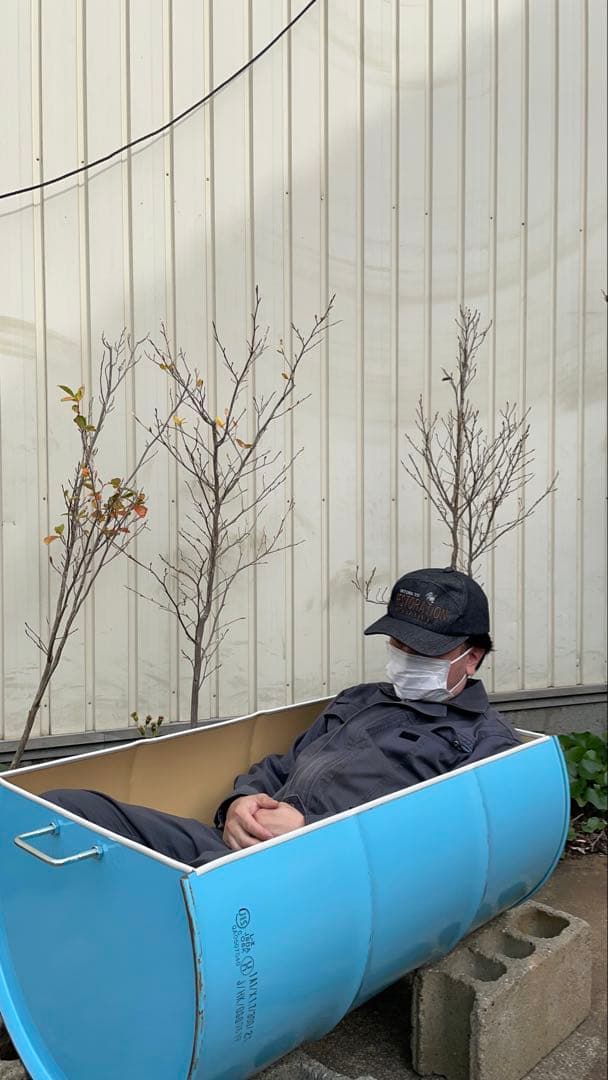 ドラム缶風呂 横置きタイプ 持ち手とすのこ付き