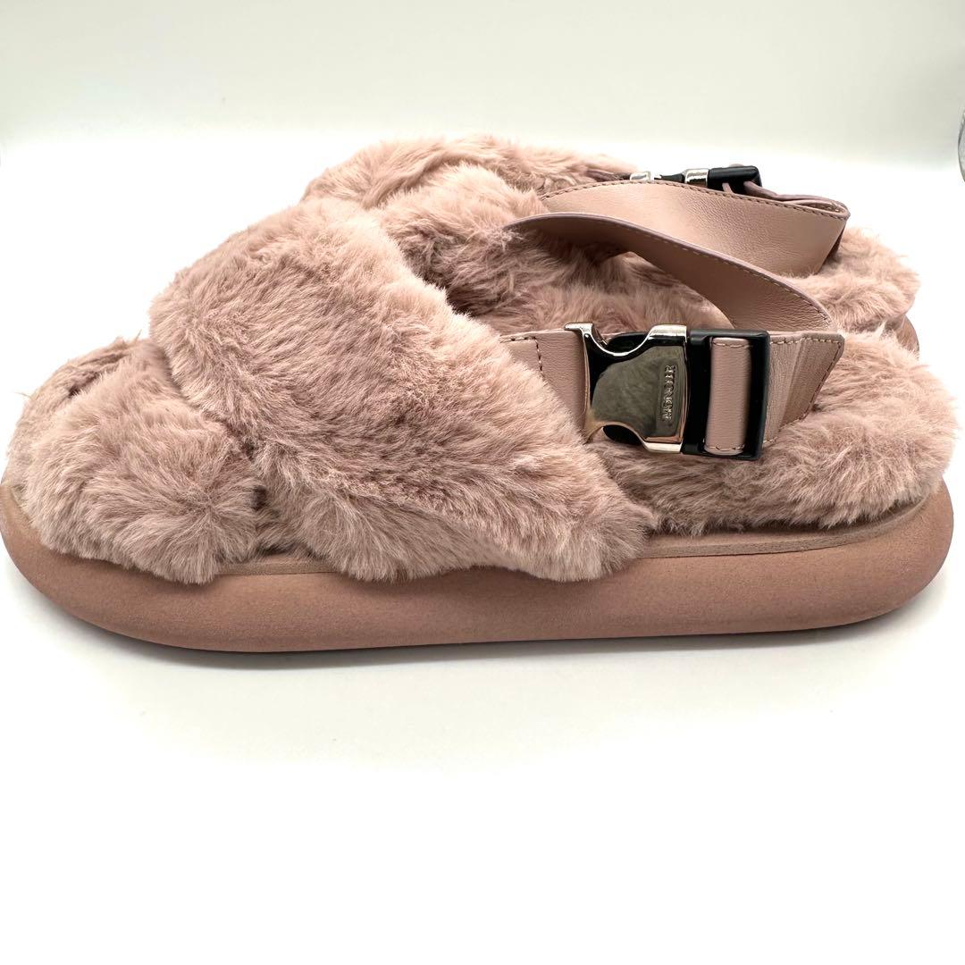 美品★MONCLER モンクレール ソラリス ファーサンダル ピンク 23.5