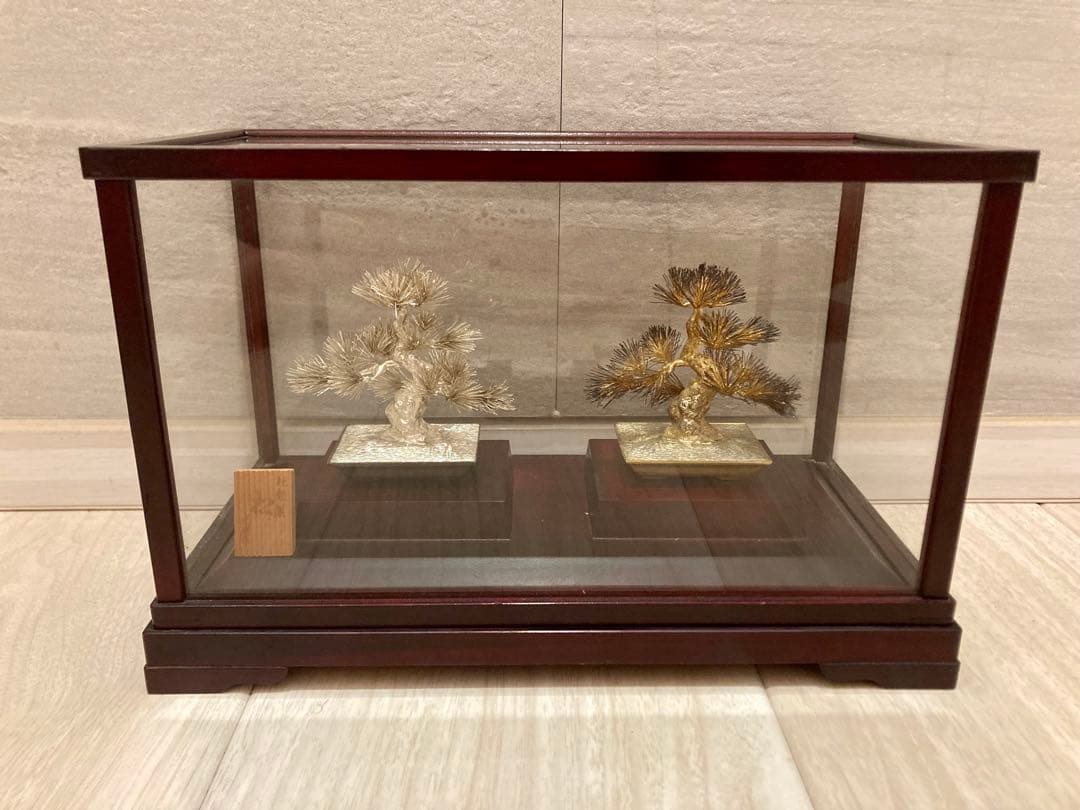純銀製 松 光則作 盆栽 ガラスケース付き