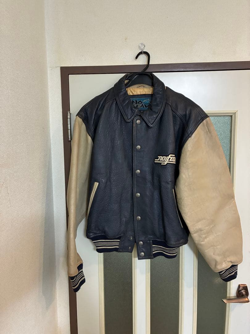 【超希少】90s NO FEAR オールレザー スタジャン ビッグロゴ 本革 M