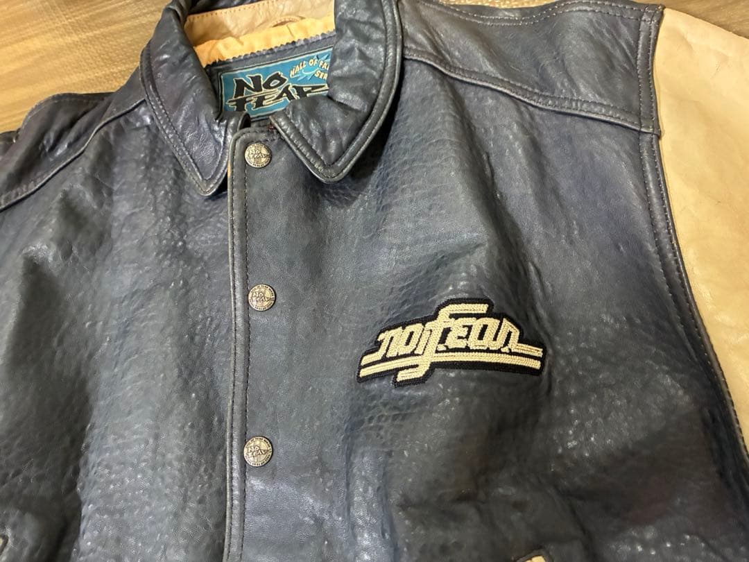 【超希少】90s NO FEAR オールレザー スタジャン ビッグロゴ 本革 M