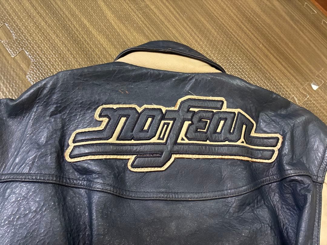 【超希少】90s NO FEAR オールレザー スタジャン ビッグロゴ 本革 M