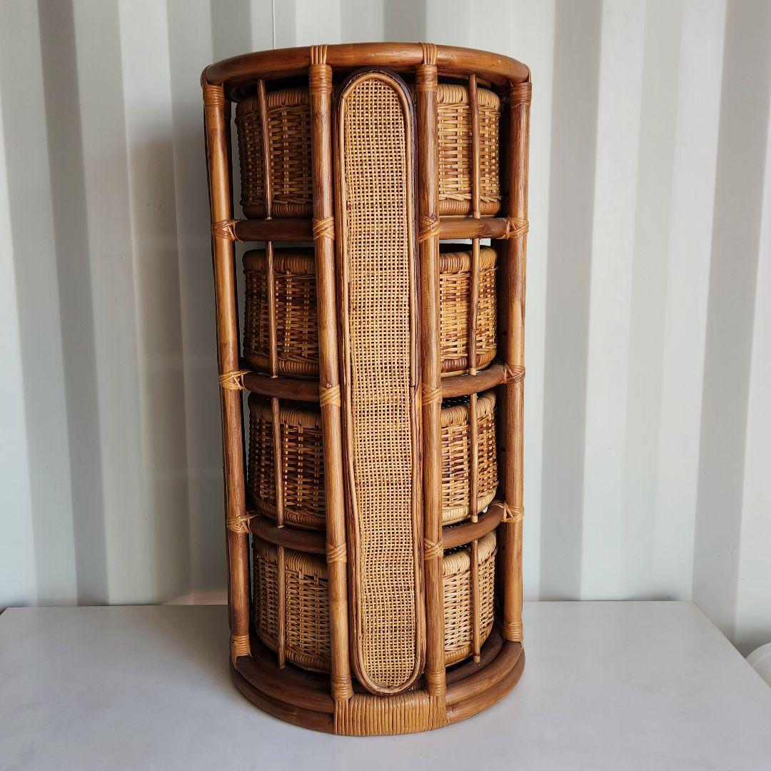 ヴィンテージ 籐 ラタン 円柱型 チェスト 籐家具 ランドリーチェスト　レトロ