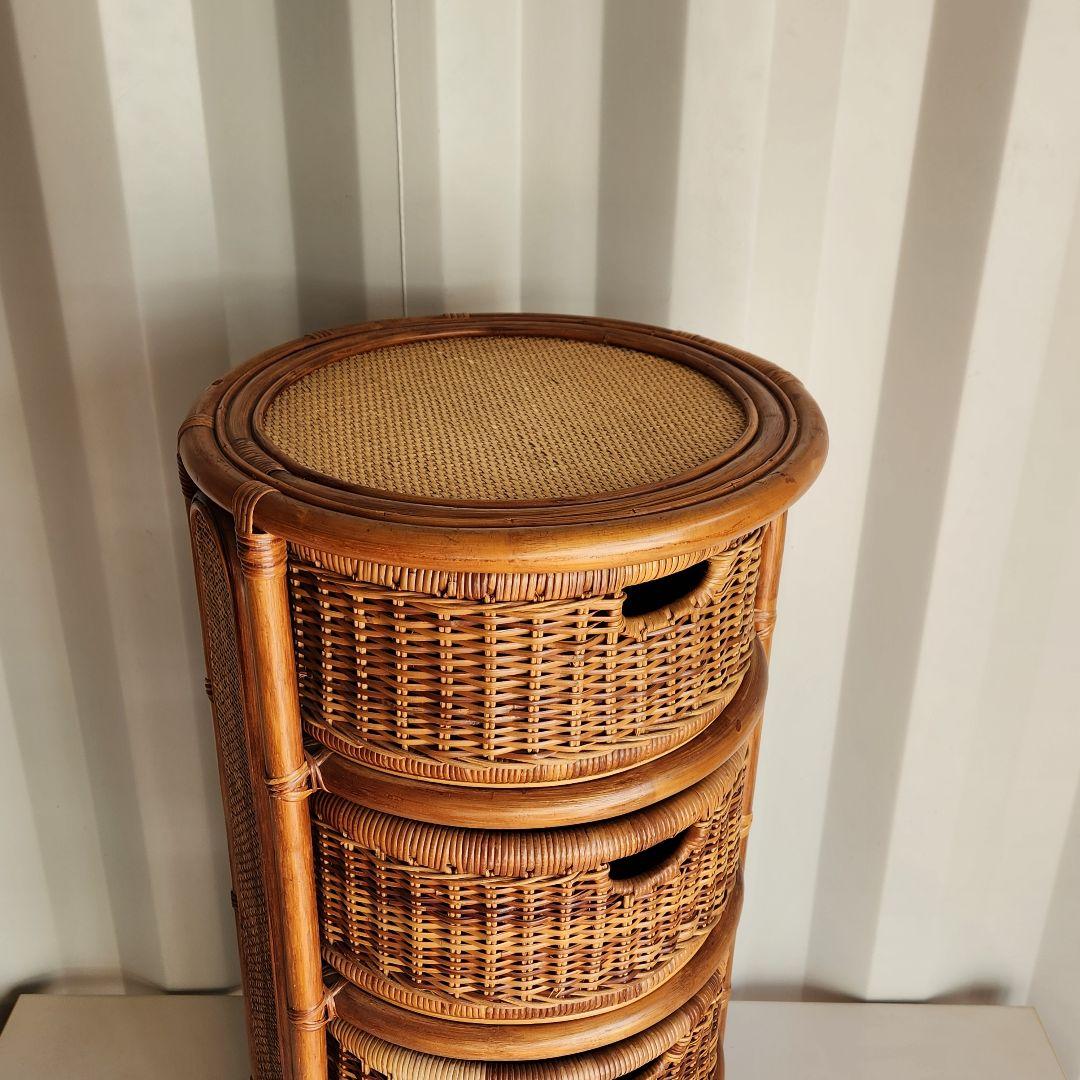 ヴィンテージ 籐 ラタン 円柱型 チェスト 籐家具 ランドリーチェスト　レトロ