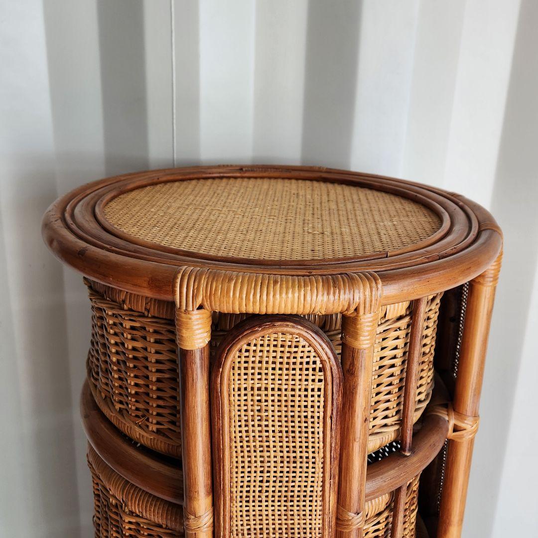 ヴィンテージ 籐 ラタン 円柱型 チェスト 籐家具 ランドリーチェスト　レトロ