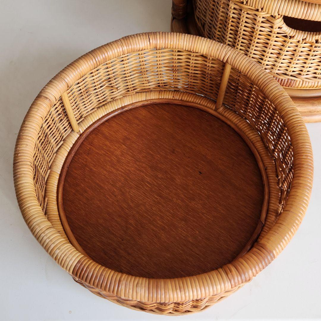 ヴィンテージ 籐 ラタン 円柱型 チェスト 籐家具 ランドリーチェスト　レトロ