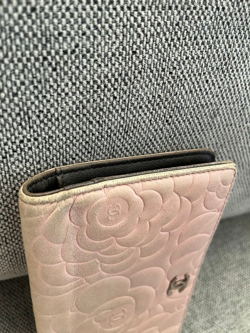 CHANEL カメリア　折り財布　ピンク　ジャンク