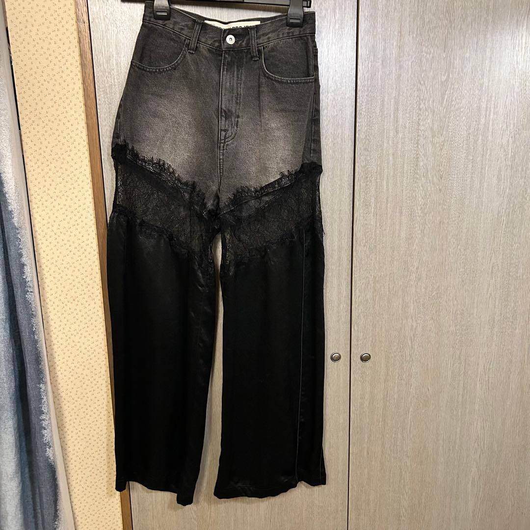 prank project デニムレースブロッキングパンツ 黒 36