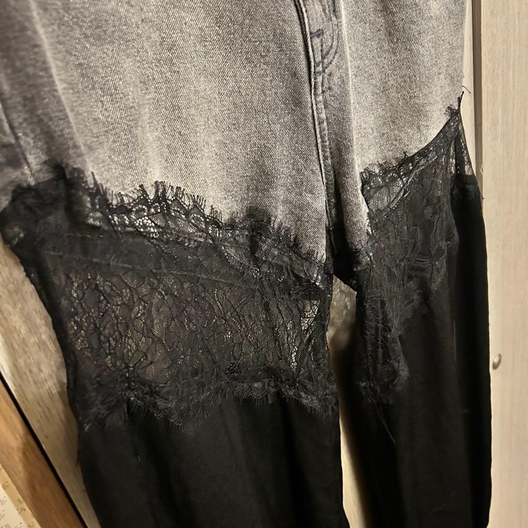 prank project デニムレースブロッキングパンツ 黒 36