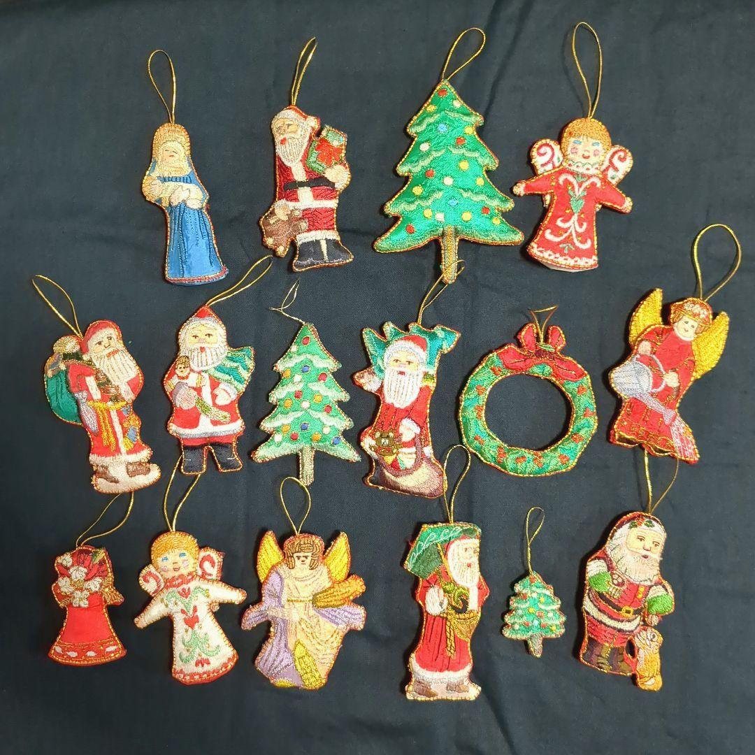アンティーク　ヴィンテージ　クリスマスオーナメント　豪華刺繍　１６個　海外製品