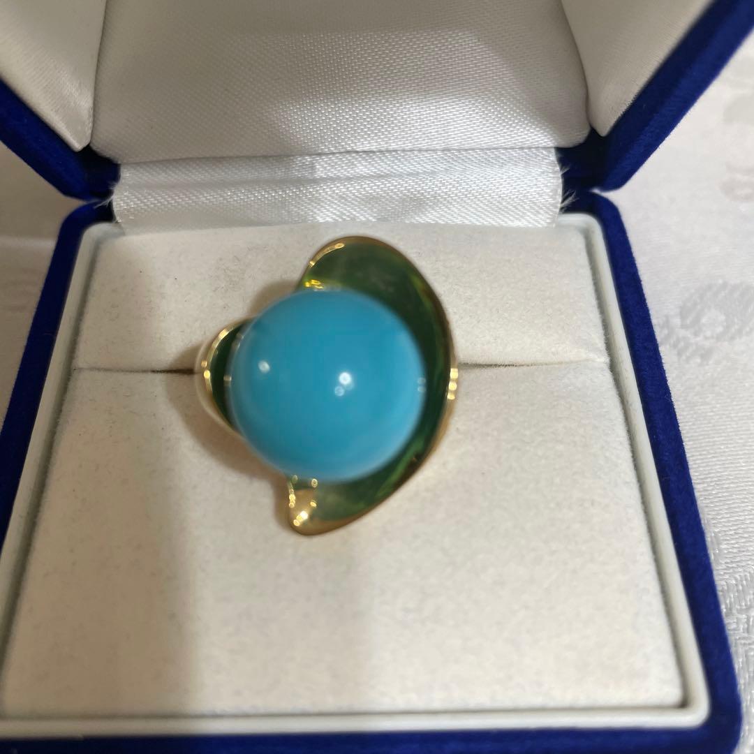 トルコ石　k18 ダイヤリング　大