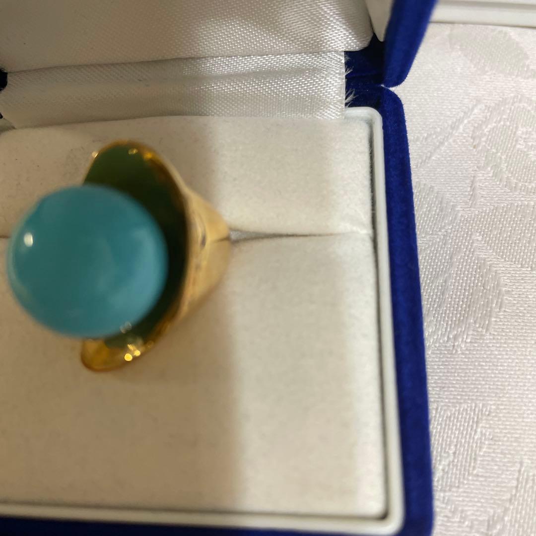 トルコ石　k18 ダイヤリング　大