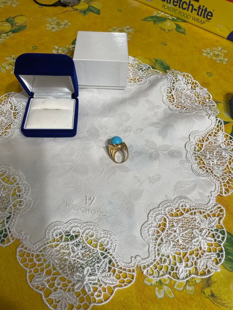 トルコ石　k18 ダイヤリング　大