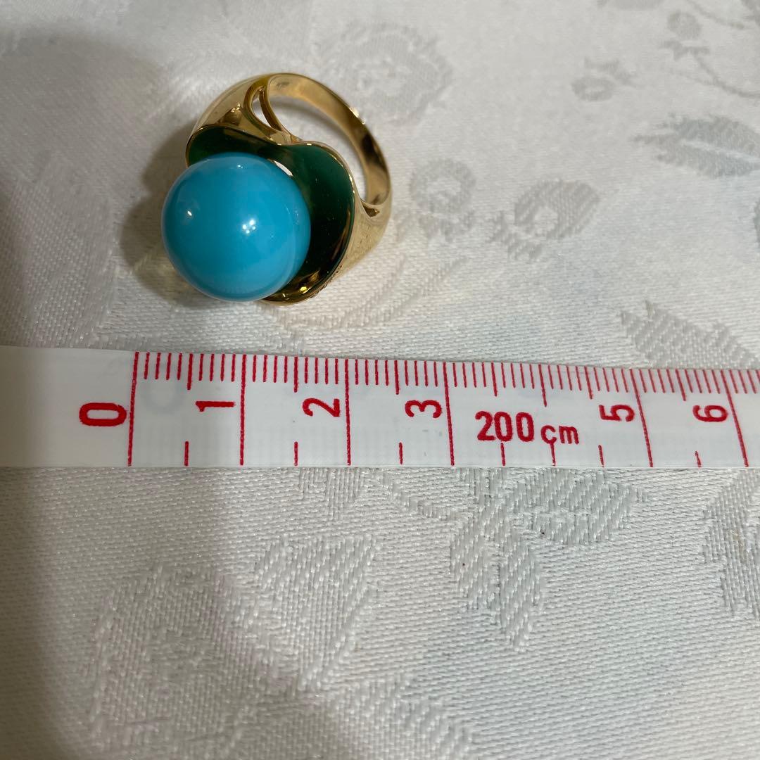 トルコ石　k18 ダイヤリング　大