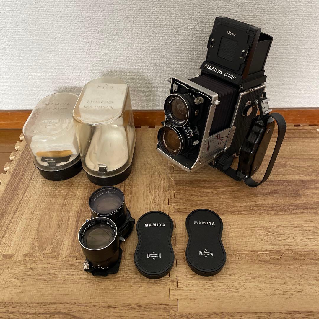 MAMIYA C220 55mmレンズ、135mmレンズ 、ハンドグリップセット