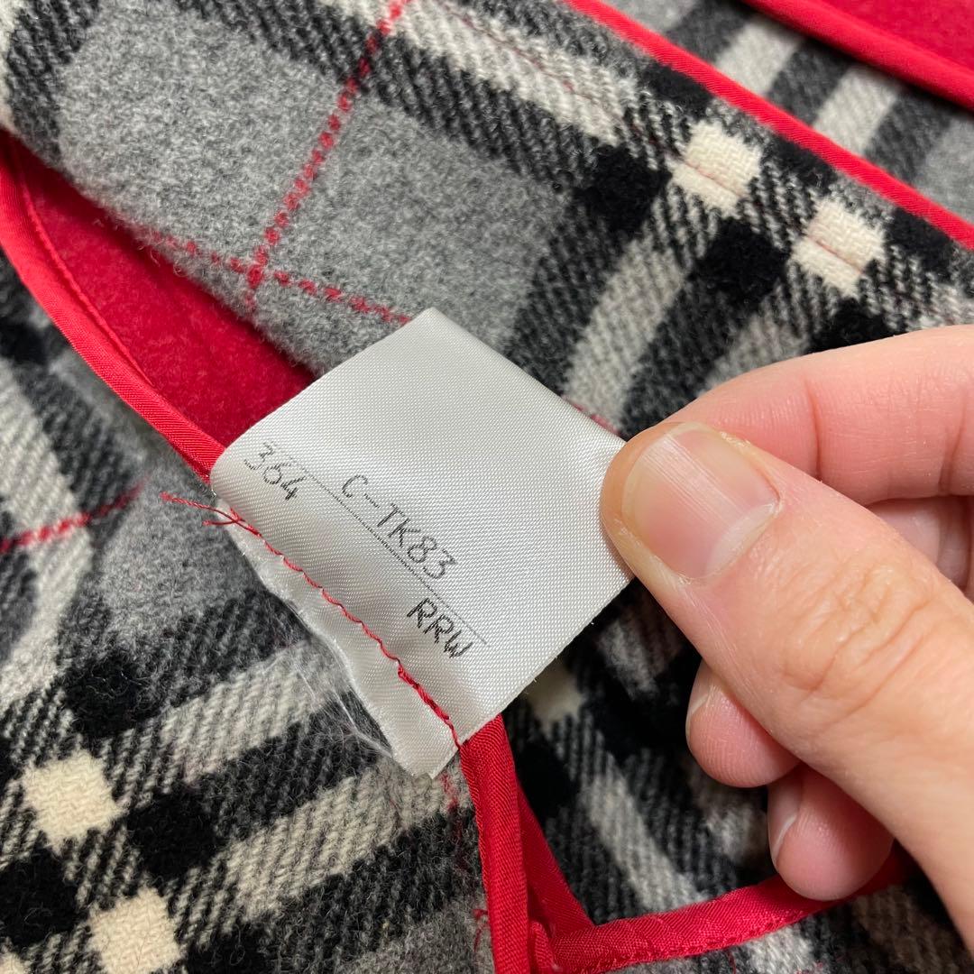 【美品】バーバリーブルーレーベル ノバチェック ダッフルコート レッド グレー
