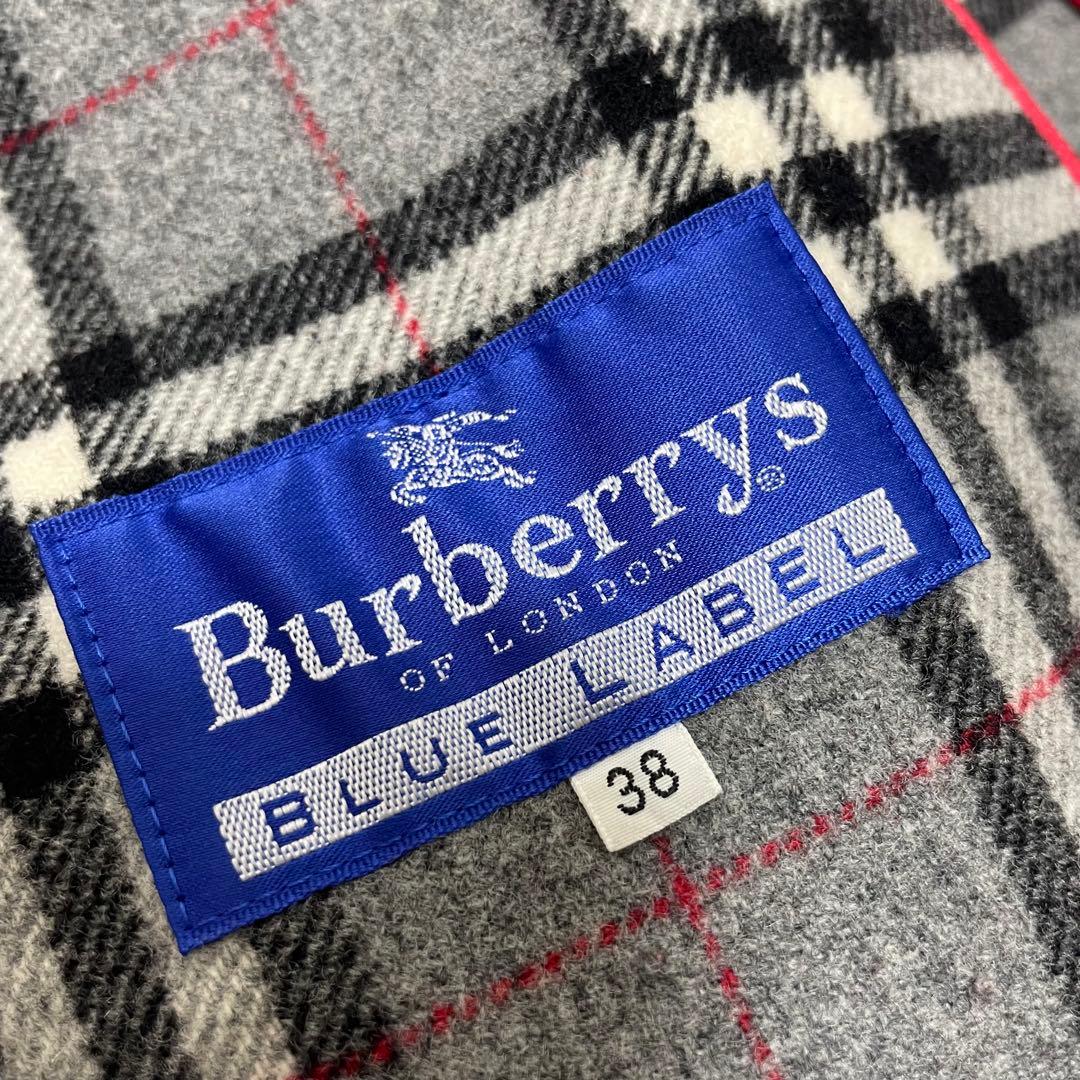 【美品】バーバリーブルーレーベル ノバチェック ダッフルコート レッド グレー