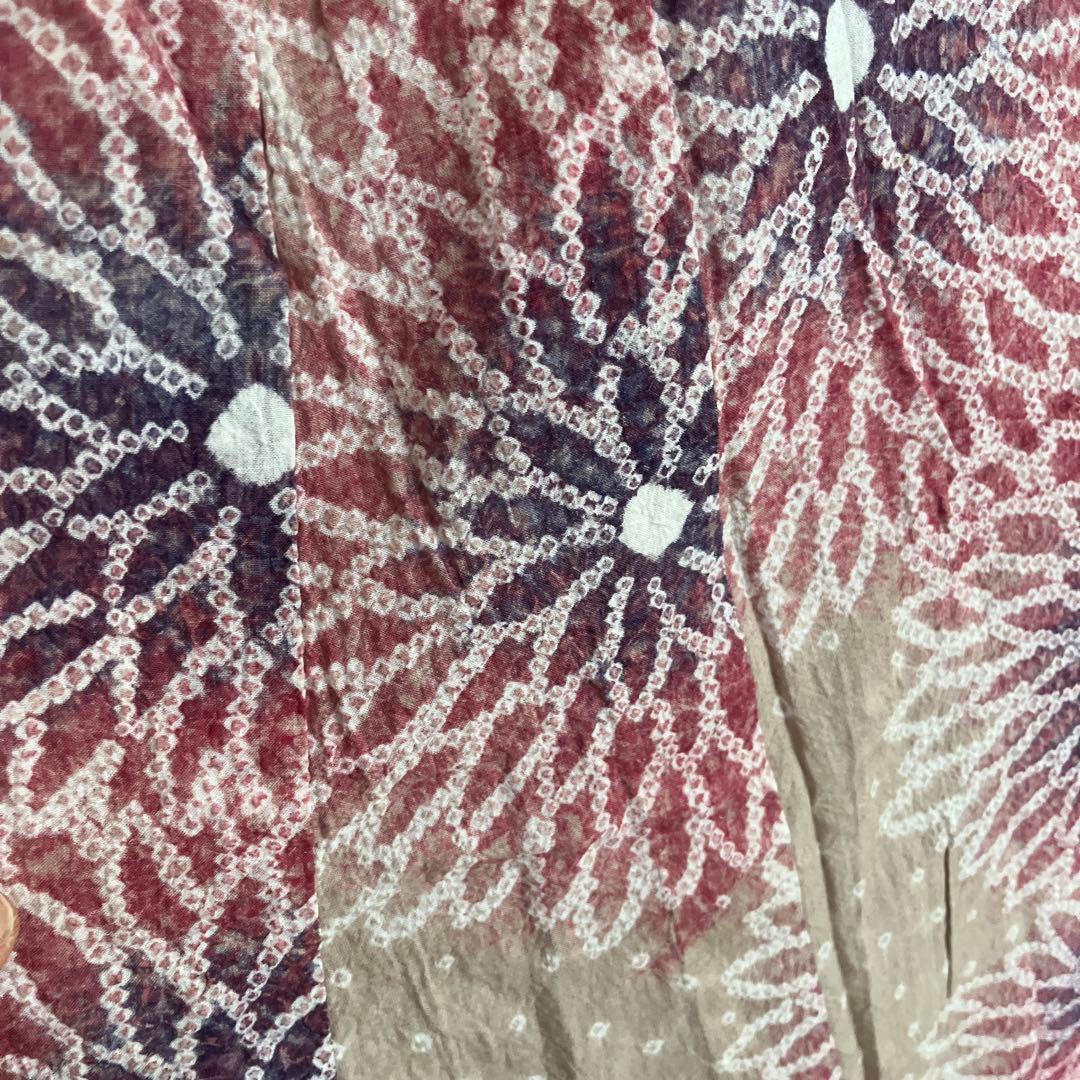 極上の着心地【有松鳴海絞り】浴衣　大輪菊　グレージュに臙脂　大人の夏着物