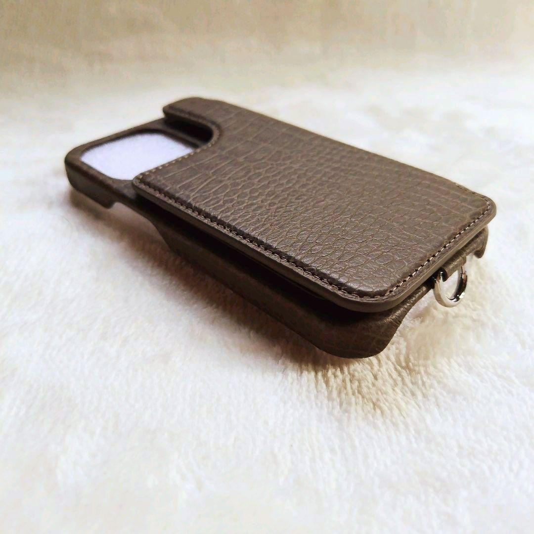 デミウ ポシェ FLAT レザー クロコ エトープ iPhone14＆ストラップ