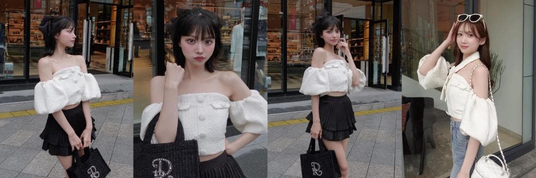 ダーリッチ darich ホルターネックオフショルツイードトップス イエロー