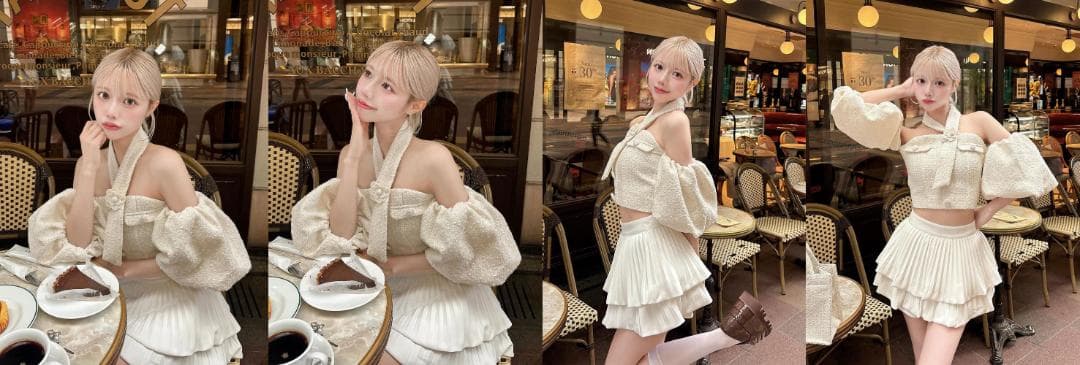 ダーリッチ darich ホルターネックオフショルツイードトップス イエロー