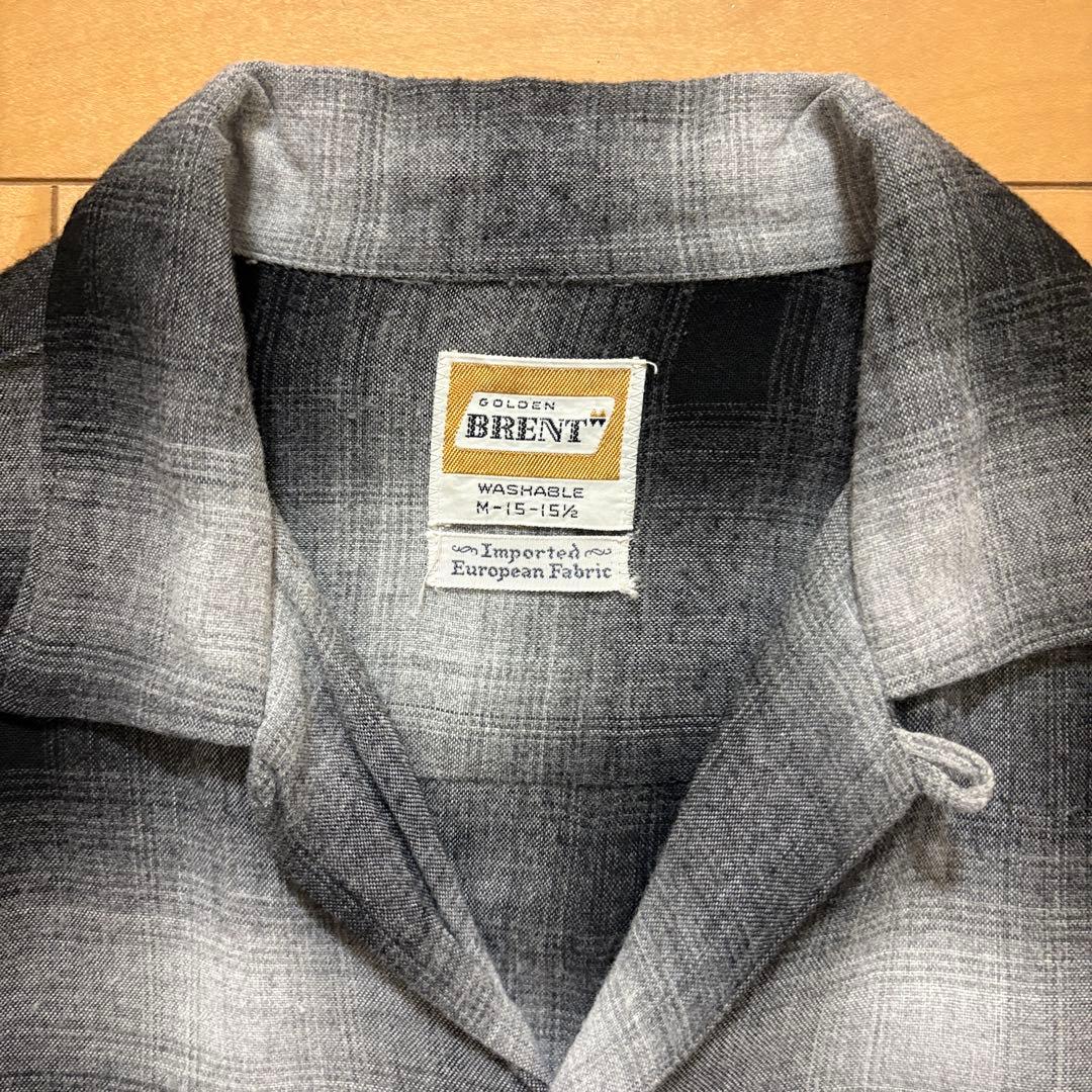 【希少】60s Brent 白黒 オンブレチェックシャツ レーヨン