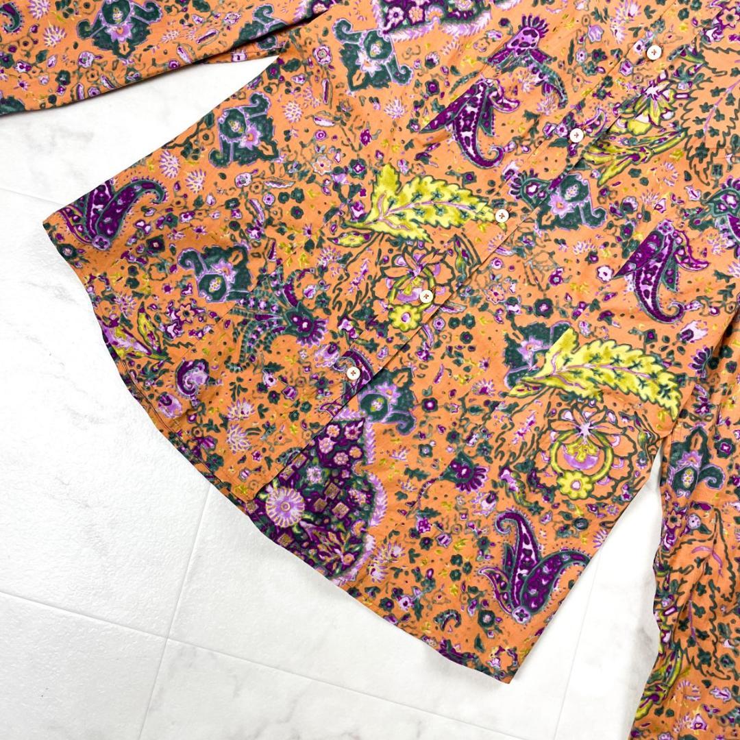 美品 ETRO ペイズリー柄 花柄 長袖シャツ 紫 オレンジ 44*HD572