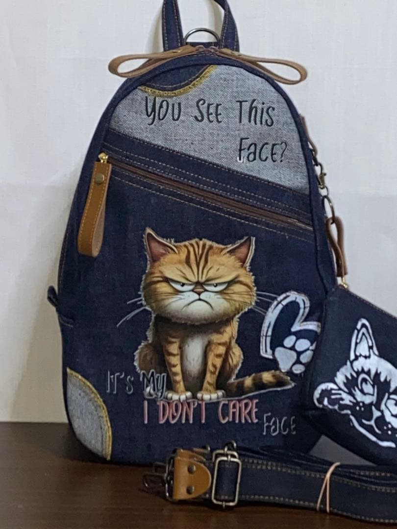 男女兼用☆岡山デニム♪ステンシル☆トラネコ♪リュックorワンショルダーバッグ