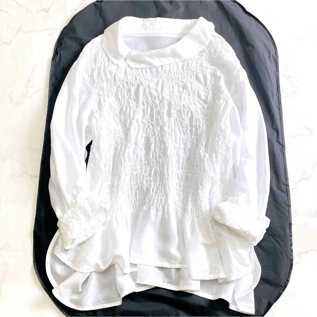 美品 慈雨 センソユニコ シャーリング刺しゅうチュニックブラウス 40