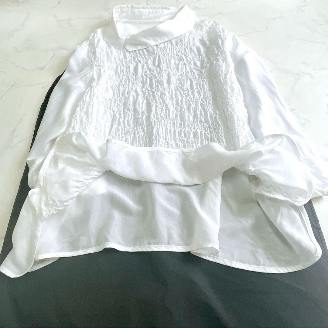 美品 慈雨 センソユニコ シャーリング刺しゅうチュニックブラウス 40