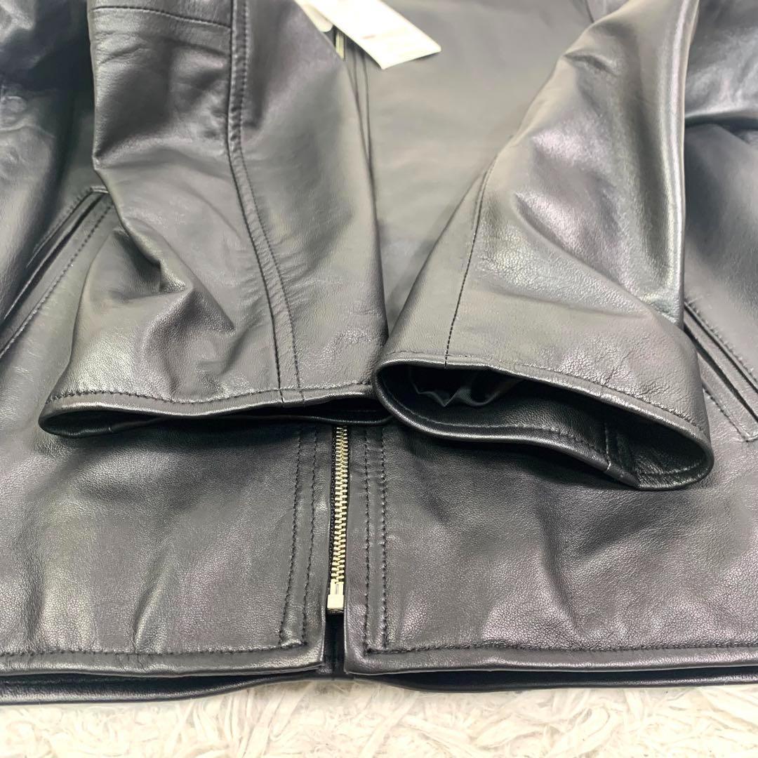 新品タグ付 ナノユニバース シングルレザージャケット ラムレザー 黒 M