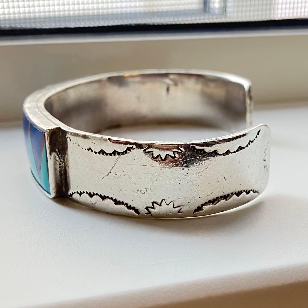 47g ズニ族 スターリングシルバー インレイ マルチストーン ブレスレット