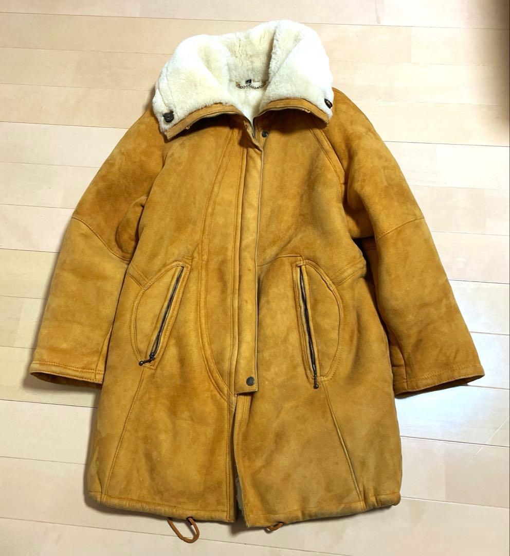 80s！極暖！トルコ製 羊革 ムートンジャケット ボア ランチコート ラムスキン