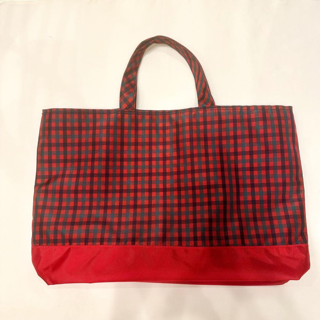 【新品未使用】ファミリア　レッスンバッグ　赤　チェック　トート　バッグ