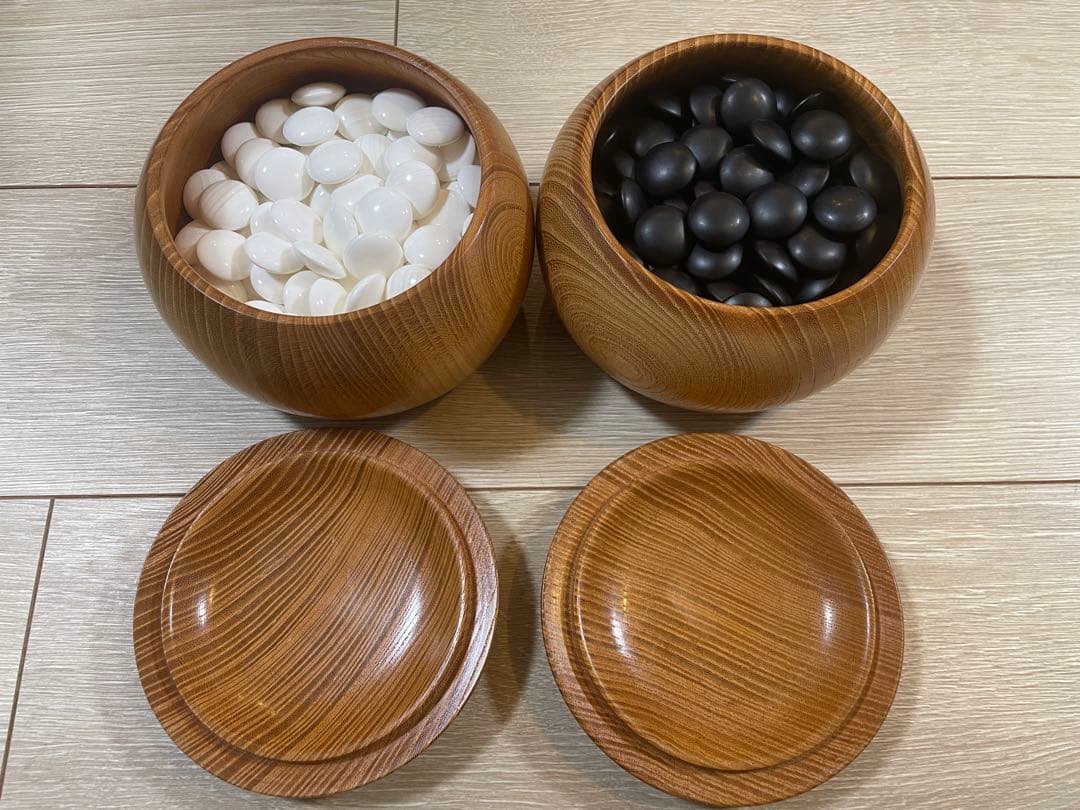 蛤碁石 33号(9.2mm) 那智黒石 欅碁笥セット お手入れ済