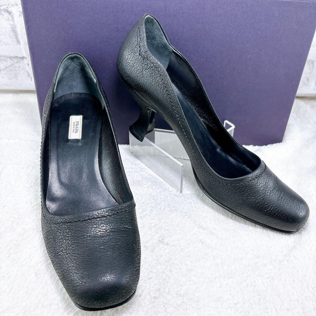 美品✨PRADA　プラダ　レザー　ブラック　23.5㎝