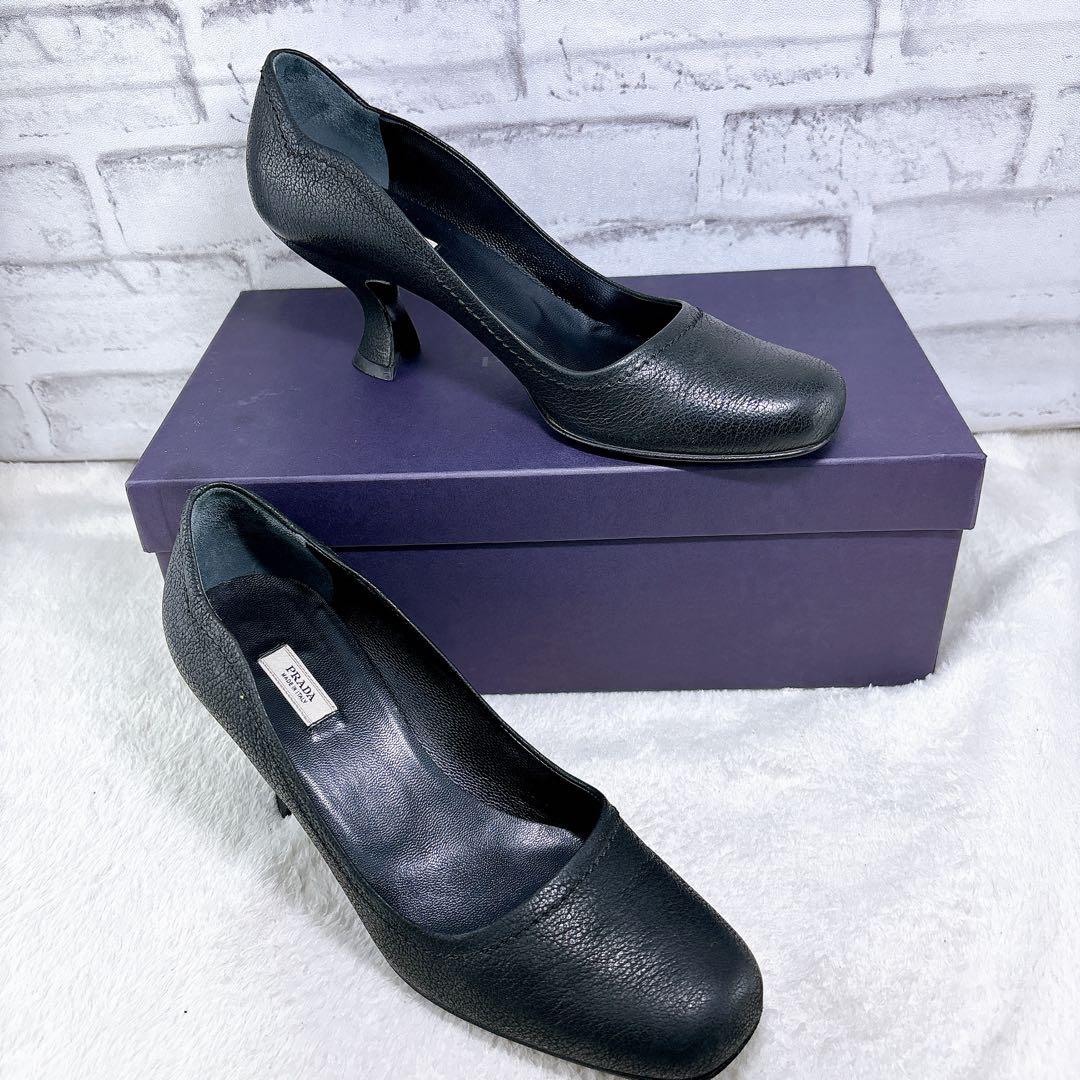 美品✨PRADA　プラダ　レザー　ブラック　23.5㎝