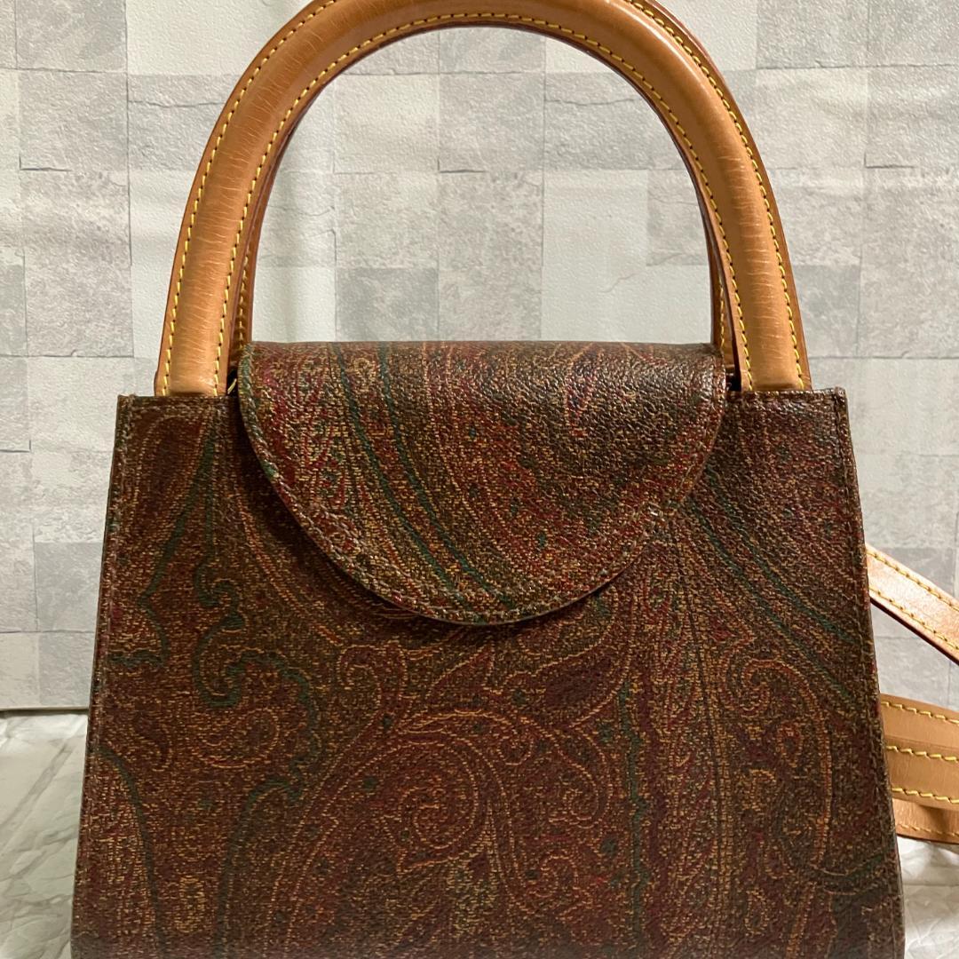 極美品◎エトロ ETRO ペイズリー柄 PVC×レザー 2WAY ハンドバッグ