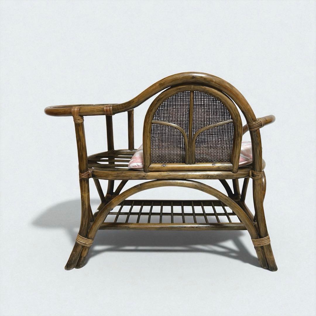 【美品】 ラタンチェア テレフォンベンチ 籐家具 サイドテーブル付 アンティーク