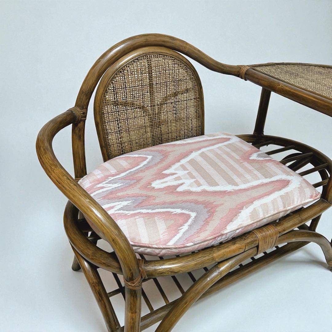 【美品】 ラタンチェア テレフォンベンチ 籐家具 サイドテーブル付 アンティーク