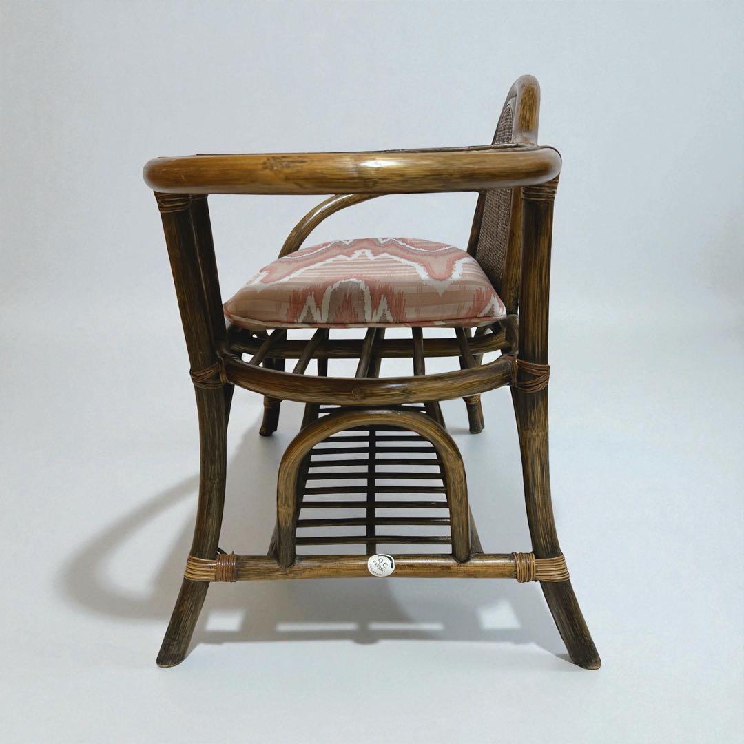 【美品】 ラタンチェア テレフォンベンチ 籐家具 サイドテーブル付 アンティーク