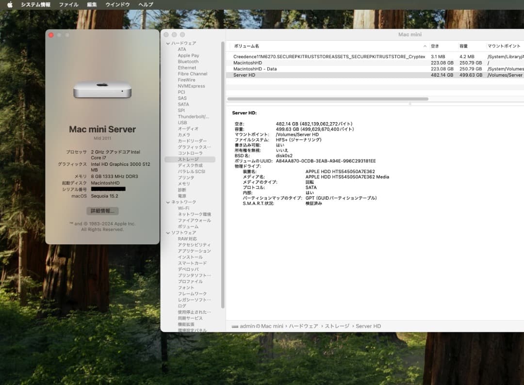 Mac mini Server i7 CTO 純正256Gb SSD & HDD